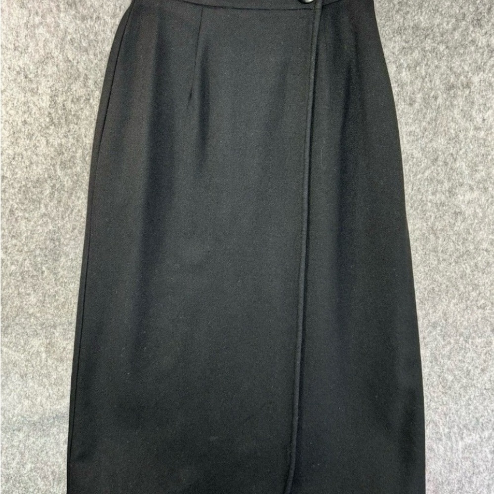 Vintage Ann Stevens Size 12 Black Wool Blend Long Wrap Skirt